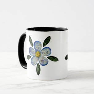 Caneca Design de Flor Pixelada com Folhas Esverdeadas