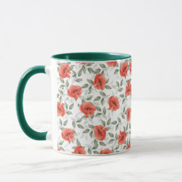 Caneca Design de Flores de Papoila Vermelha