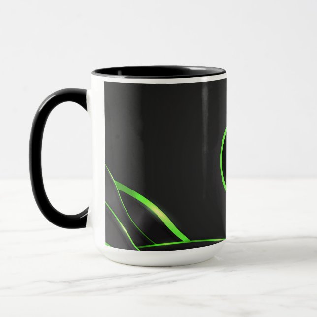 Caneca Design de Fluido Abstrato Preto e Verde | Adiciona (Esquerda)