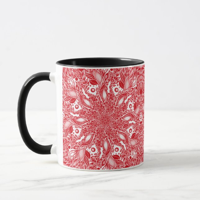 Caneca Design de folha floral vermelha (Esquerda)