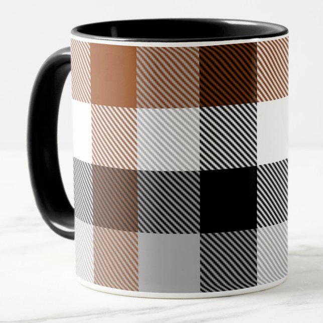 Caneca Design de Gingham Preto-Castanho (Criador carregado)