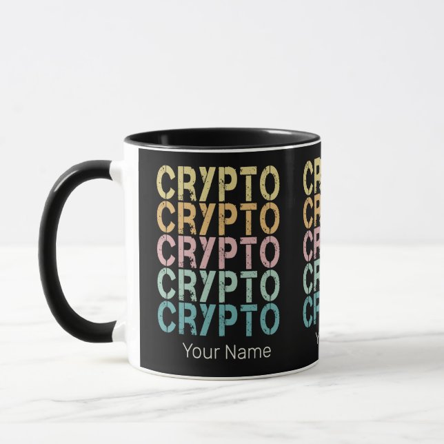 Caneca Design De Letra Retro De Criptomoeda (Esquerda)