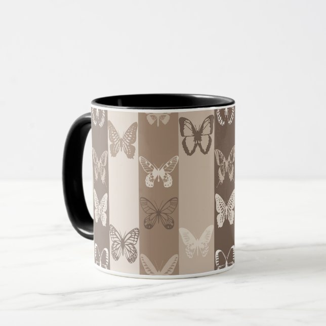 Caneca Design de Listras de Borboleta Terra Neutra Bege  (Frente Esquerda)