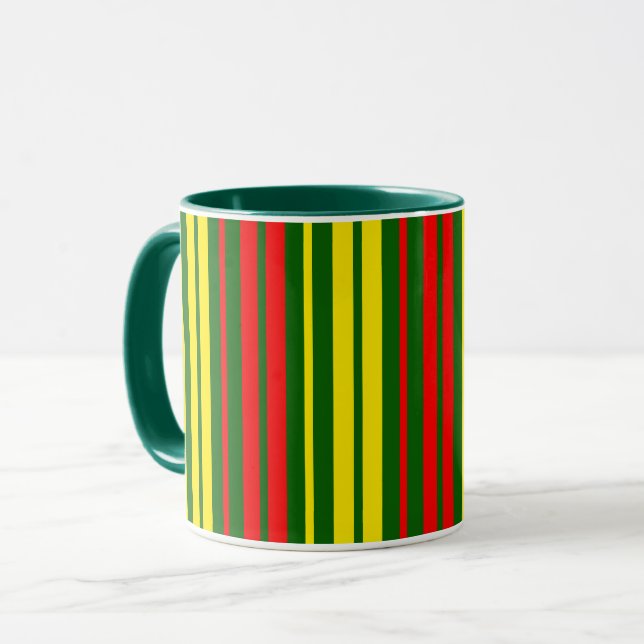 Caneca Design de Listras Verticais Amarelas Verdes Vermel (Frente Esquerda)