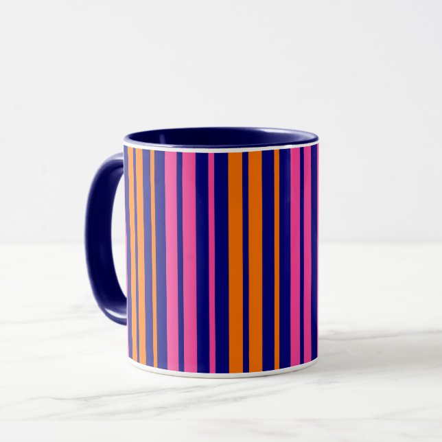 Caneca Design de Listras Verticais Laranja Azul Rosa   (Frente Esquerda)