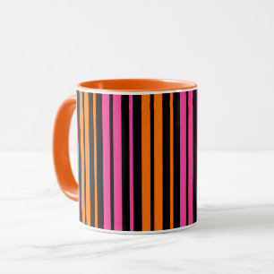 Caneca Design de Listras Verticais Laranja Preto Rosa