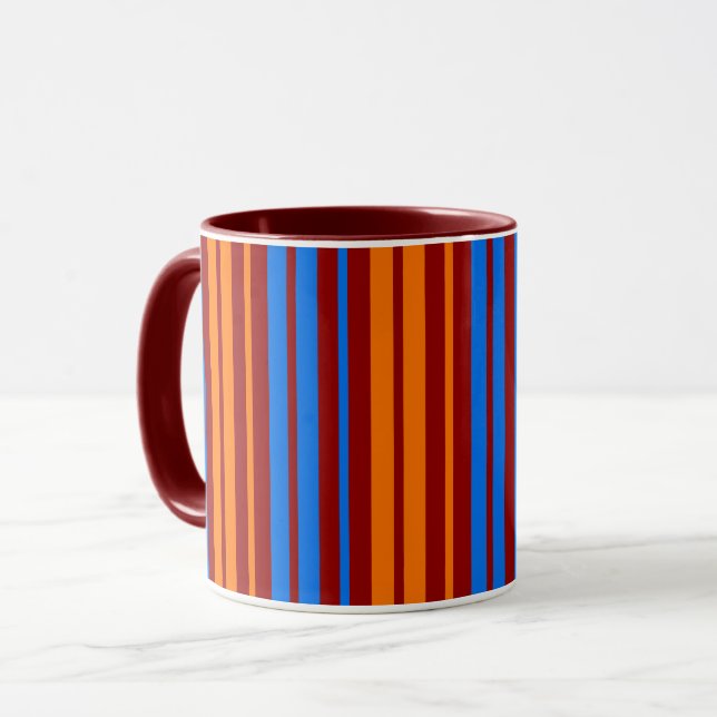 Caneca Design de Listras Verticais Laranja Vermelho Azul  (Frente Esquerda)