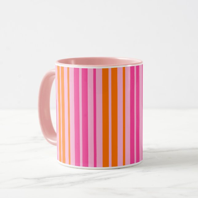 Caneca Design de Listras Verticais Rosa e Laranja (Frente Esquerda)
