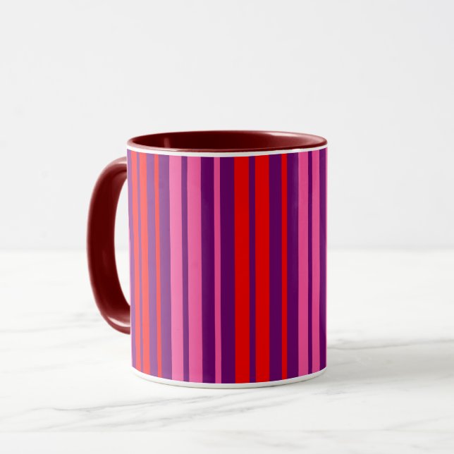 Caneca Design de Listras Verticais Rosa Roxo Vermelho   (Frente Esquerda)