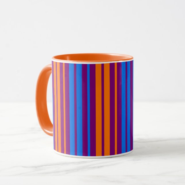 Caneca Design de Listras Verticais Roxo Laranja Azul   (Frente Esquerda)