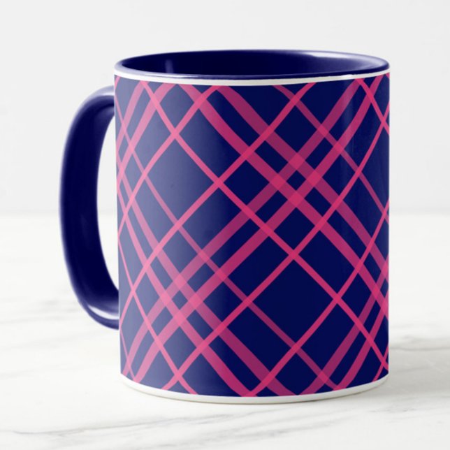Caneca Design de Listras Xadrez Rosa Sobre Azul (Criador carregado)