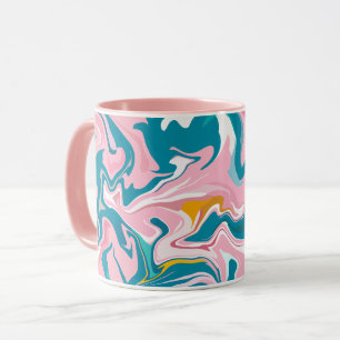 Caneca Design de Mármore Fluido com Rosa e Turquesa