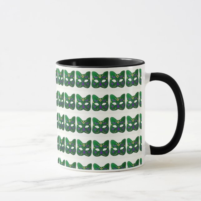 Caneca Design de máscara de gato veneziana verde (Direita)