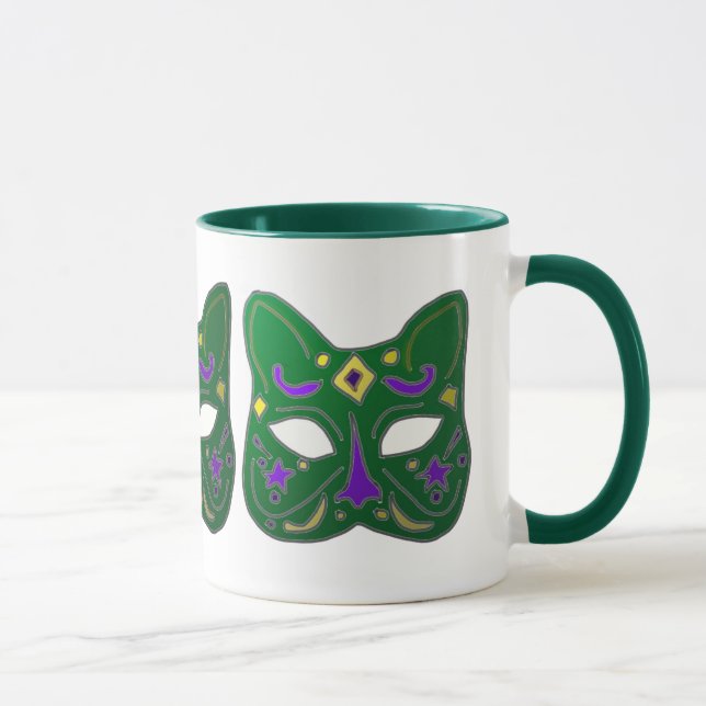 Caneca Design de máscara de gato veneziana verde (Direita)