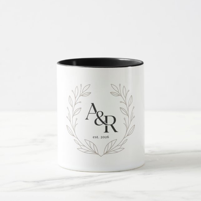 Caneca Design de Monograma de Casamento de Luxo Minimalis (Centro)