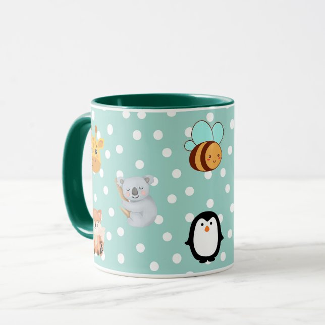 Caneca Design de Monstro e Urso Kawaii Repleto (Frente Esquerda)