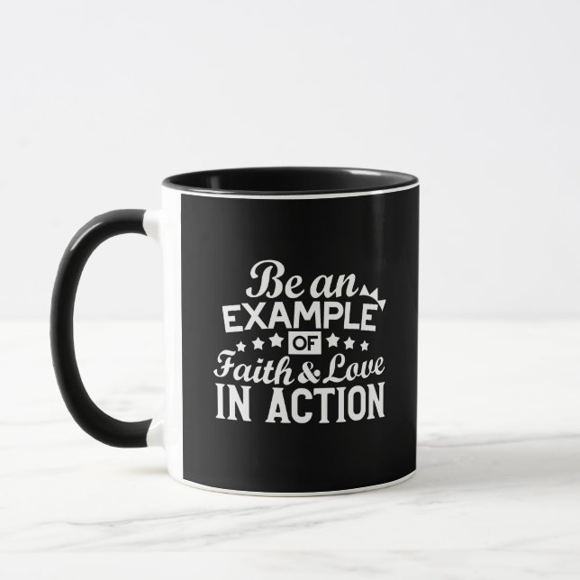 Caneca Design de Motivação Cristã - Fé, Amor e Ato (Esquerda)