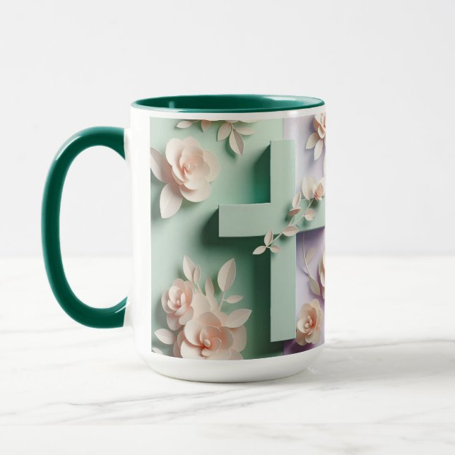 Caneca Design de Mug ai Floral Cruz Verde e Púrpura (Esquerda)