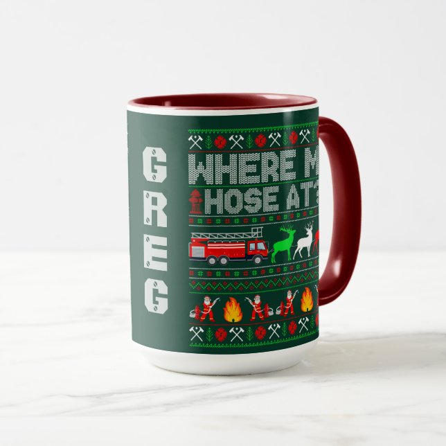 Caneca Design de Natal engraçado de bombeiro (Frente Esquerda)