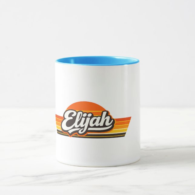 Caneca Design de Nome Elijah Retro Pôr do Sol (Centro)
