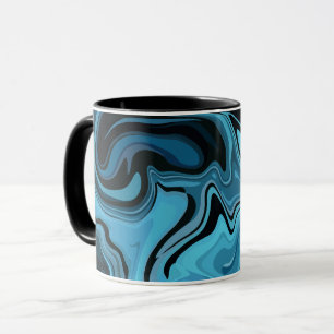 Caneca Design de Onda de Mármore Azul Abstrato