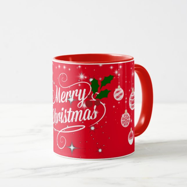 Caneca Design de ornamentação de Natal Merry (Frente Esquerda)