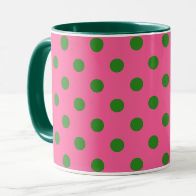 Caneca Design de padrão Bolinhas verde no cor-de-rosa (Criador carregado)