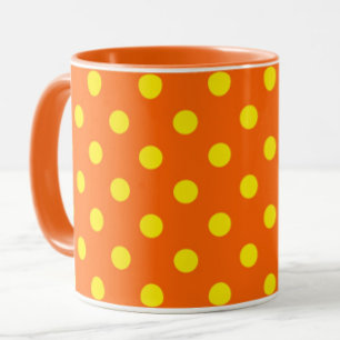 Caneca Design de Padrão de Bolinhas Amarelo em Laranja