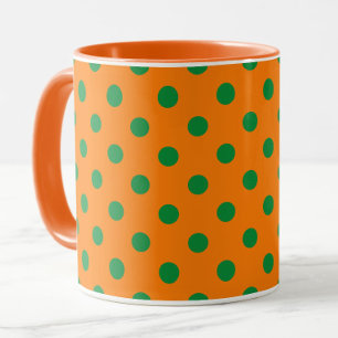 Caneca Design de Padrão de Bolinhas de Verde em Laranja
