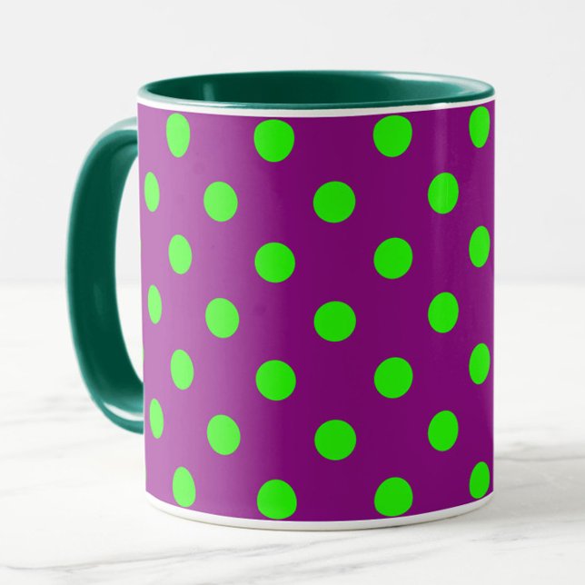 Caneca Design de Padrão de Bolinhas Roxo no Verde (Criador carregado)