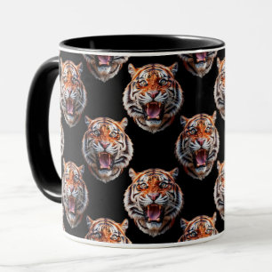 Caneca Design de Padrão de Cabeça Tiger - Preto