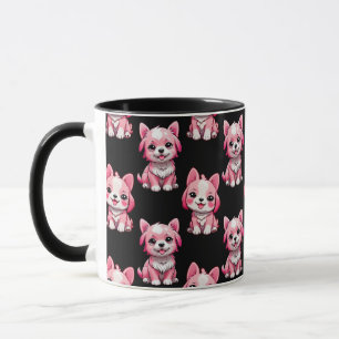 Caneca Design de padrão de cachorrinho rosa - Preto