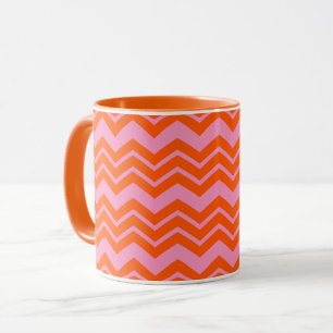 Caneca Design de padrão de chevron laranja e rosa