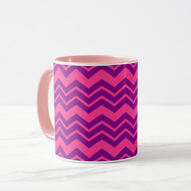 Caneca Design de padrão de chevron rosa e roxo  (Frente Esquerda)
