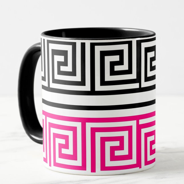Caneca Design de padrão de frete de chave grega preta ros (Criador carregado)