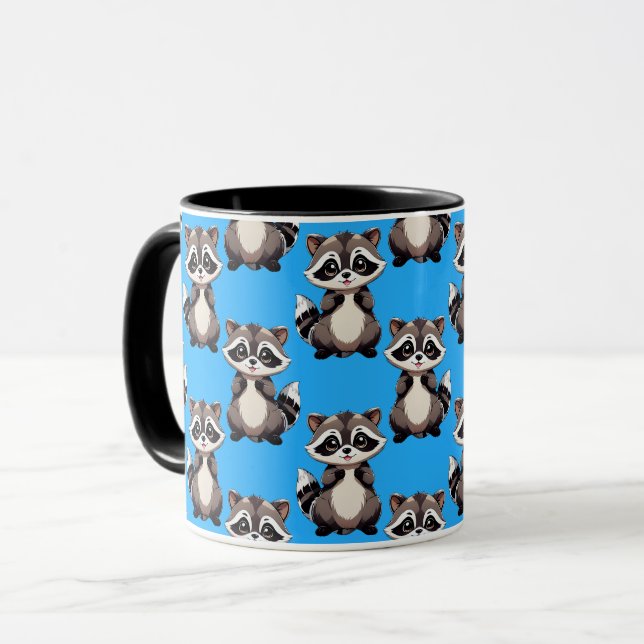 Caneca Design de padrão de guaxinim azul (Frente Esquerda)