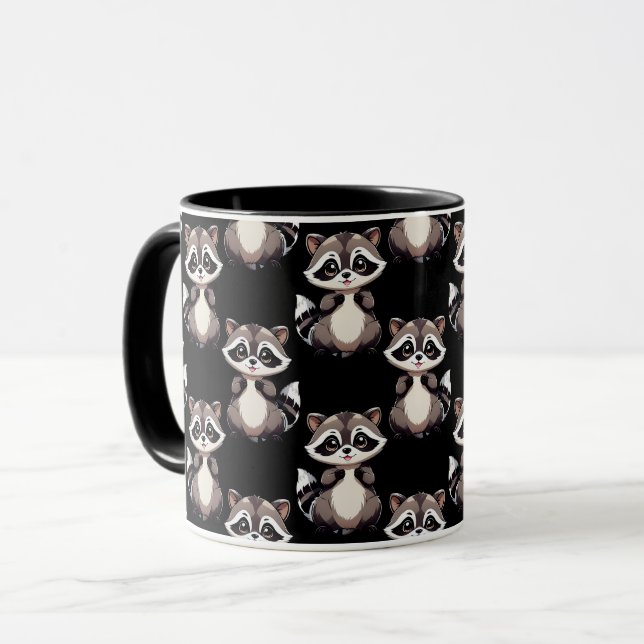Caneca Design de padrão de guaxinim preto (Frente Esquerda)
