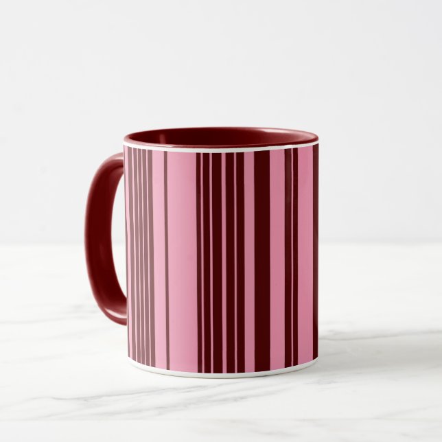 Caneca Design de padrão de listras rosa e burgundy (Frente Esquerda)