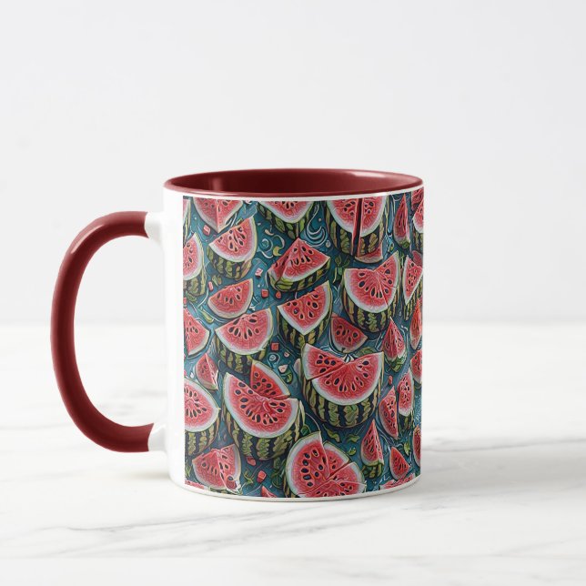 Caneca Design de Padrão de Melancia Suculenta 1 (Esquerda)