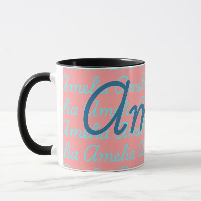 Caneca Design de padrão de nome de assinatura de Amelia  (Esquerda)