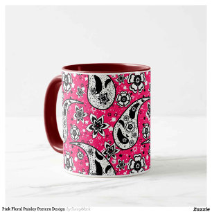 Caneca Design de padrão de Paisley Floral rosa