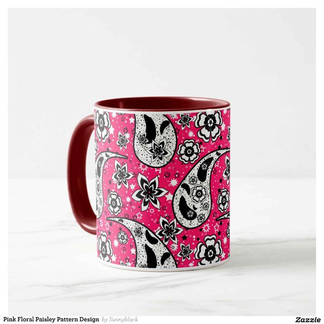Caneca Design de padrão de Paisley Floral rosa (Criador carregado)