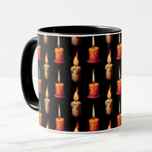 Caneca Design de Padrão de Velas de Queima em Fundo Preto