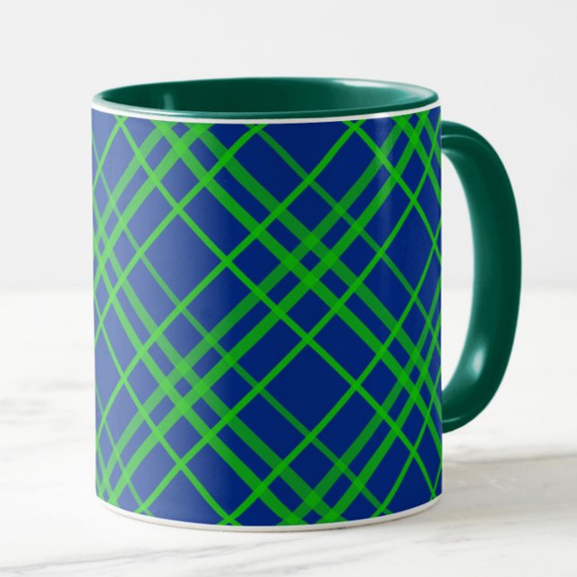 Caneca Design de Padrão de Xadrez de Tartan Azul (Criador carregado)