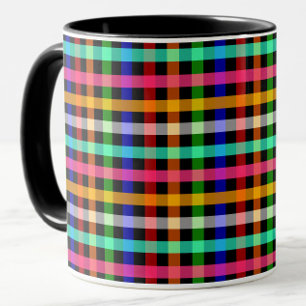 Caneca Design de Padrão de Xadrez Gingham Multicolorido P
