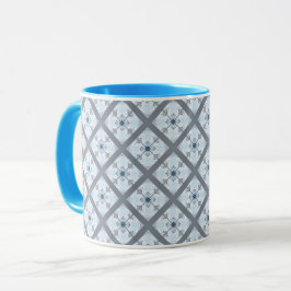 Caneca Design de Padrão Diagonal Azul de Algodão Vintage