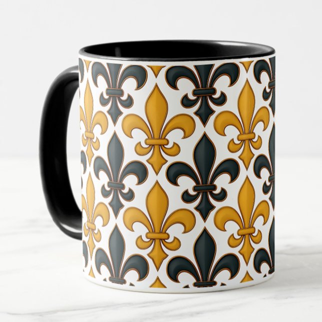 Caneca Design de padrão do barroco negro amarelo Fleur-de (Criador carregado)