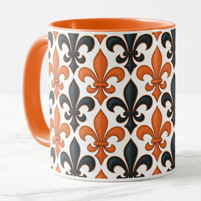 Caneca Design de Padrão do Barroco Negro Laranja Fleur-de (Criador carregado)