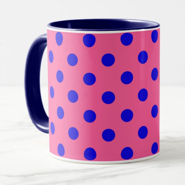 Caneca Design de Padrão do Bolinhas Azul no Rosa (Criador carregado)
