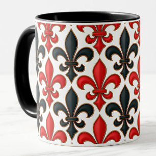 Caneca Design de padrão do Red Black Barroco Fleur-de-lis